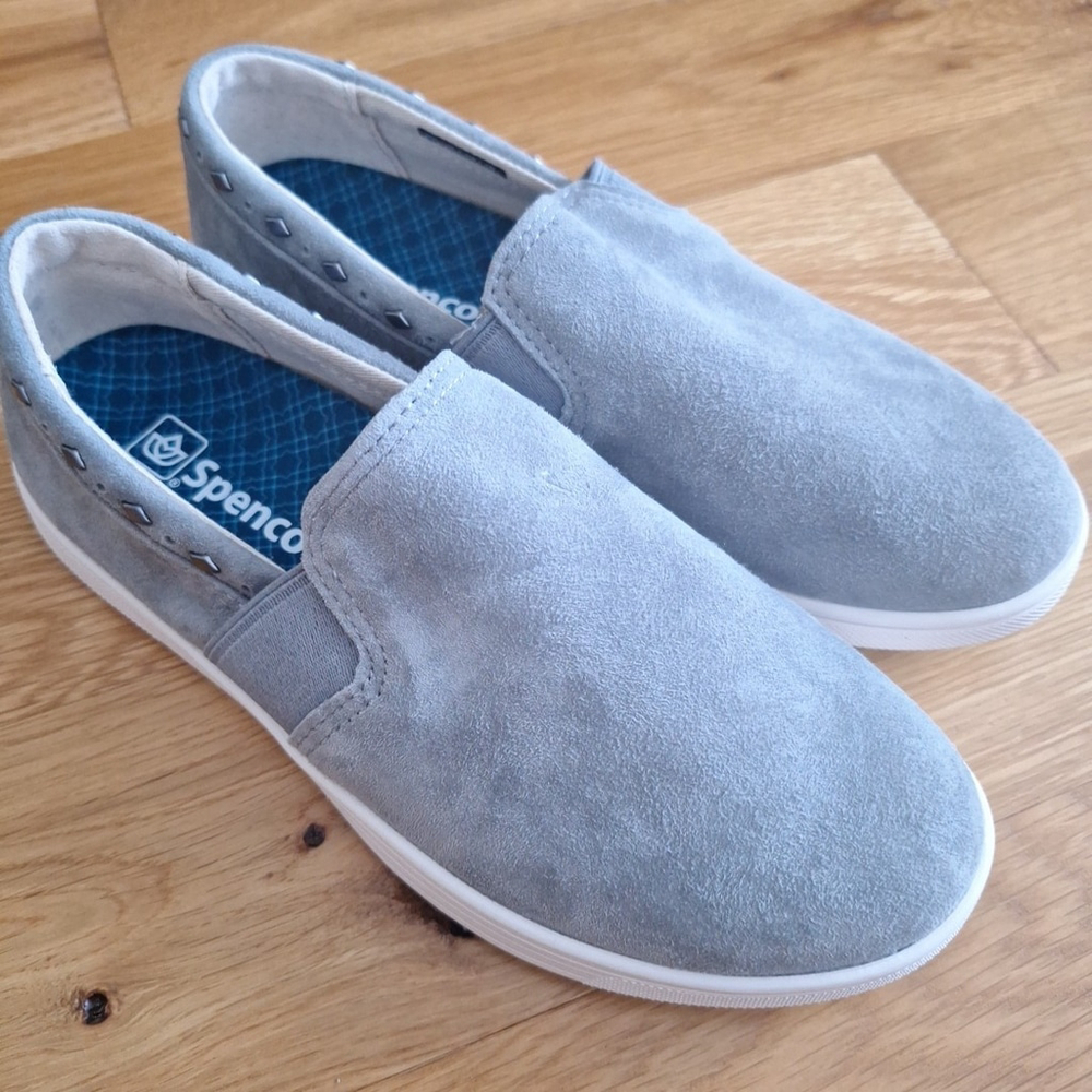 SPENCO Orthotic Suede Womens 5.5 Slip-On Shoes Santa Barbara Wild Dove Gray NWOT